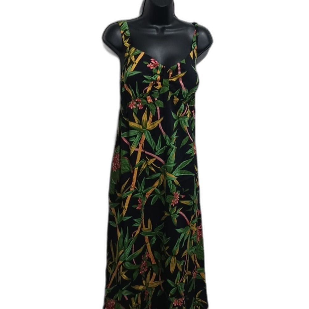 R&K Black Tropical Floral Midi Dress with Green & Yellow Leaf Print - Picture 2 of 14